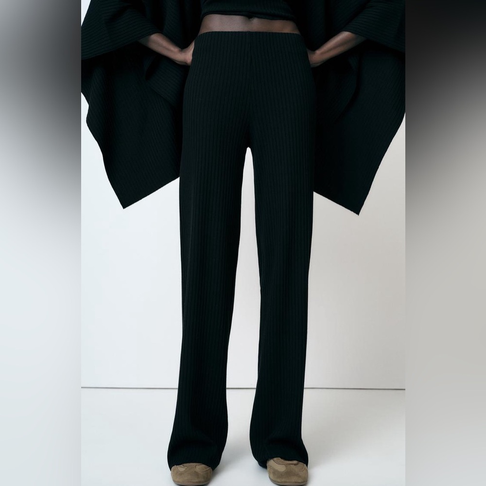 Zara Wide Leg Ribbed Sweater Pants
